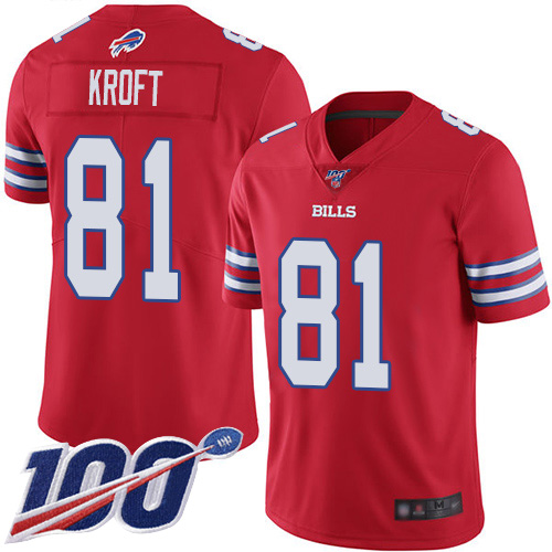 Men Buffalo Bills #81 Tyler Kroft Limited Red Rush Vapor Untouchable 100th Season NFL Jersey